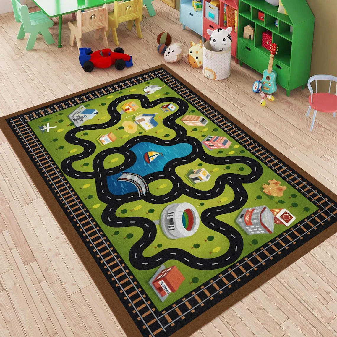 Commercial Digital Printing - Race Track Rug Kids Playroom Carpet
